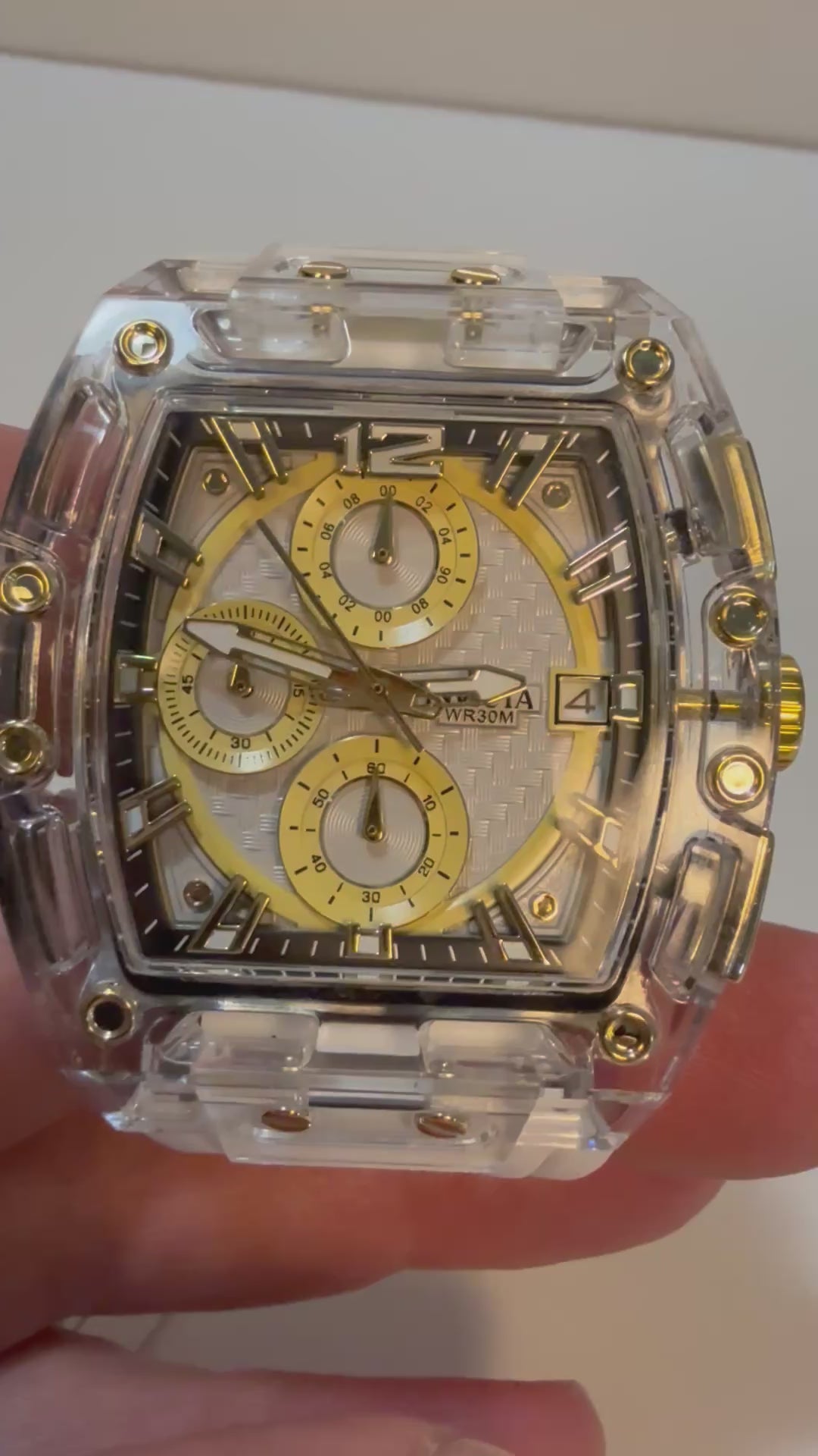 Invicta S1 Rally 42mm Gold Dial Transparent Case Quartz Chronograph Watch 70147 video