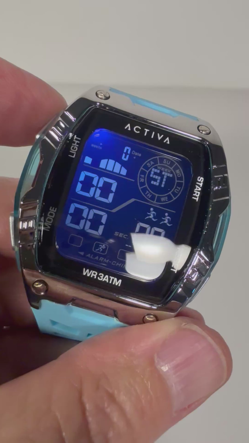 ACW8130-002 Activa by Invicta Digital Light Blue Poly Strap Mens Watch 46 mm NIB video
