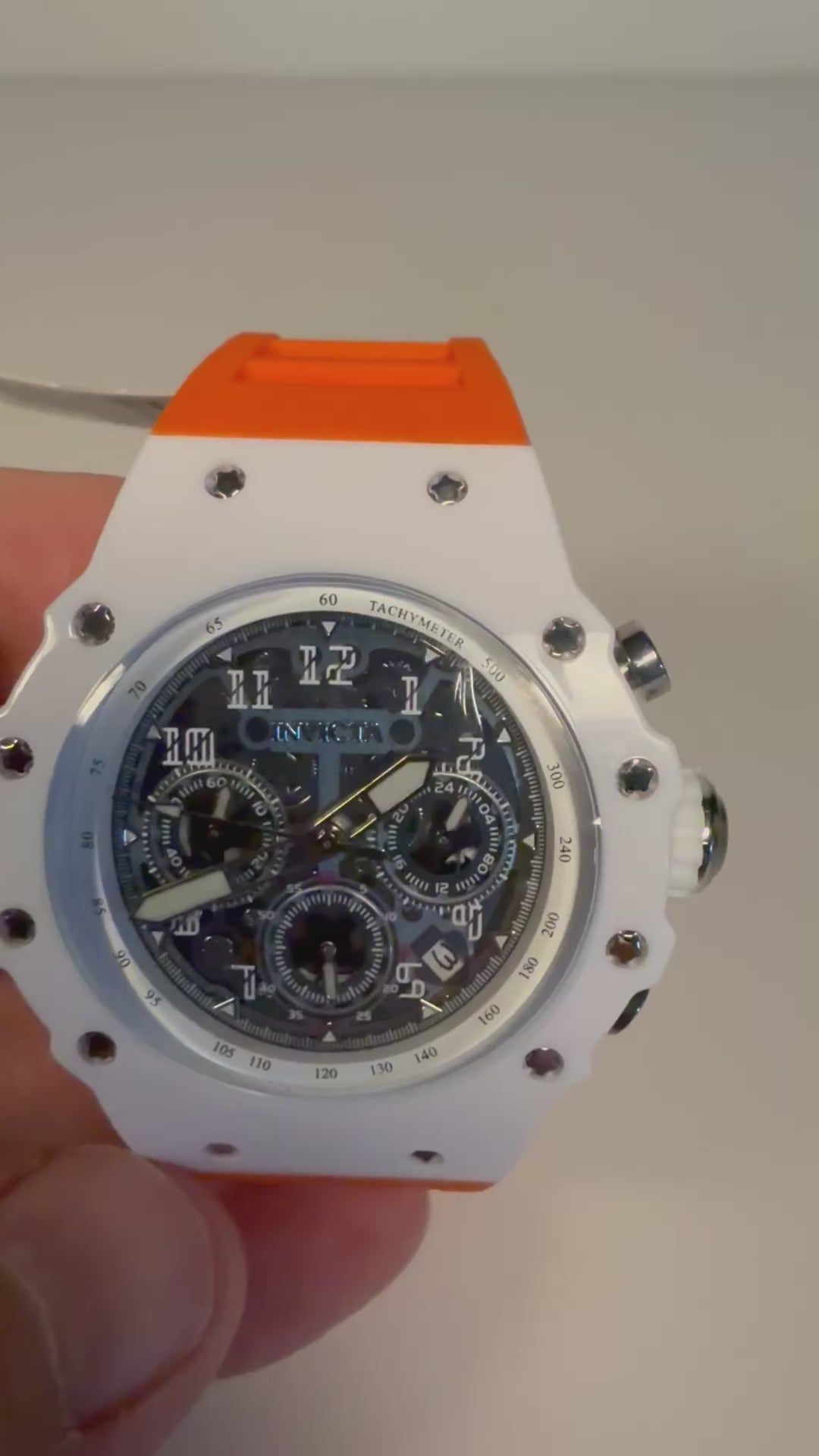Invicta Racing Vaulthan 44 mm Orange Silicone Chronograph Black Dial Watch 69672
