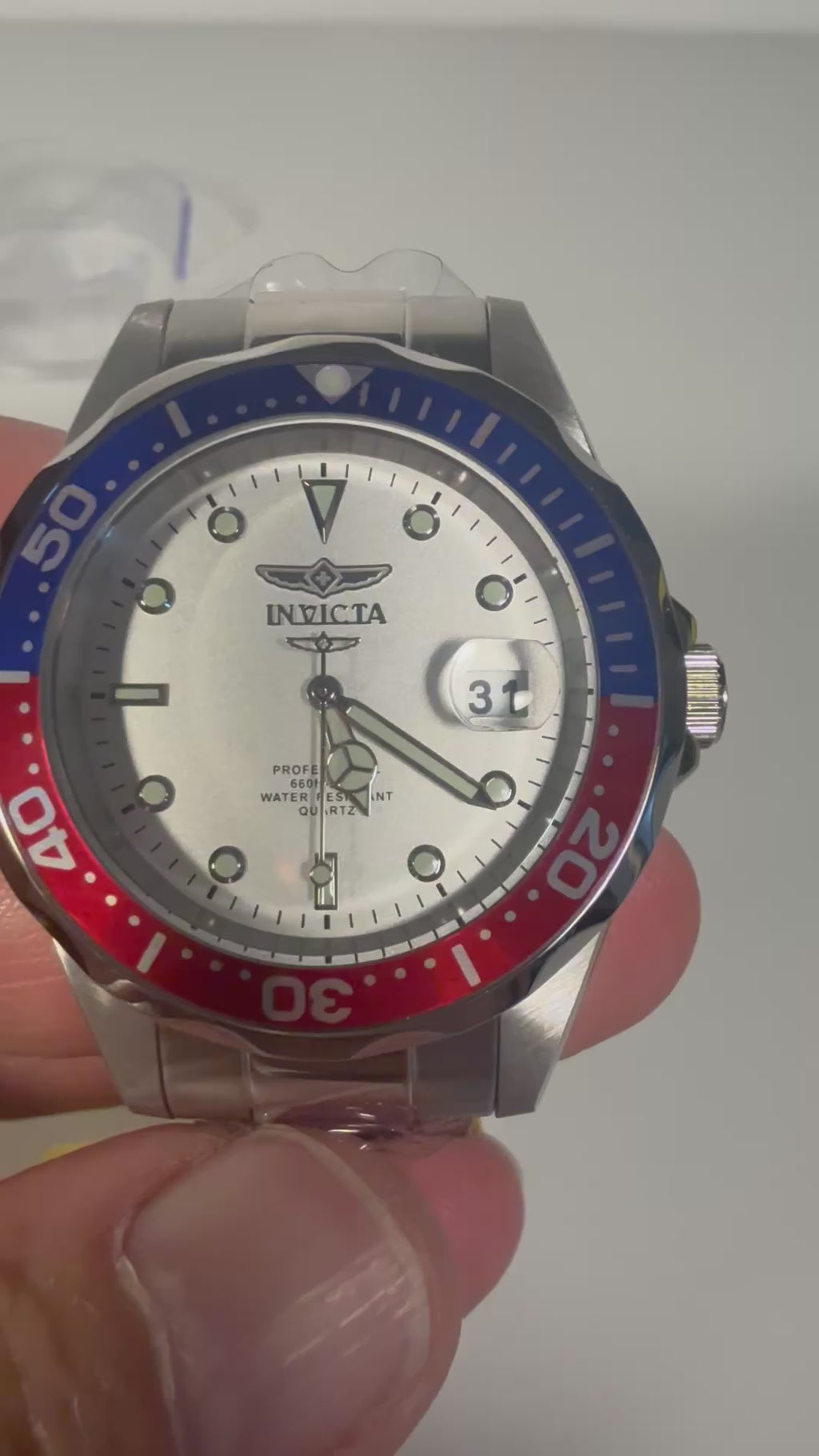 8933 Mens Pro Diver 38mm Silver Dial Pepsi Bezel 200M SS Bracelet IM-Q-019 video