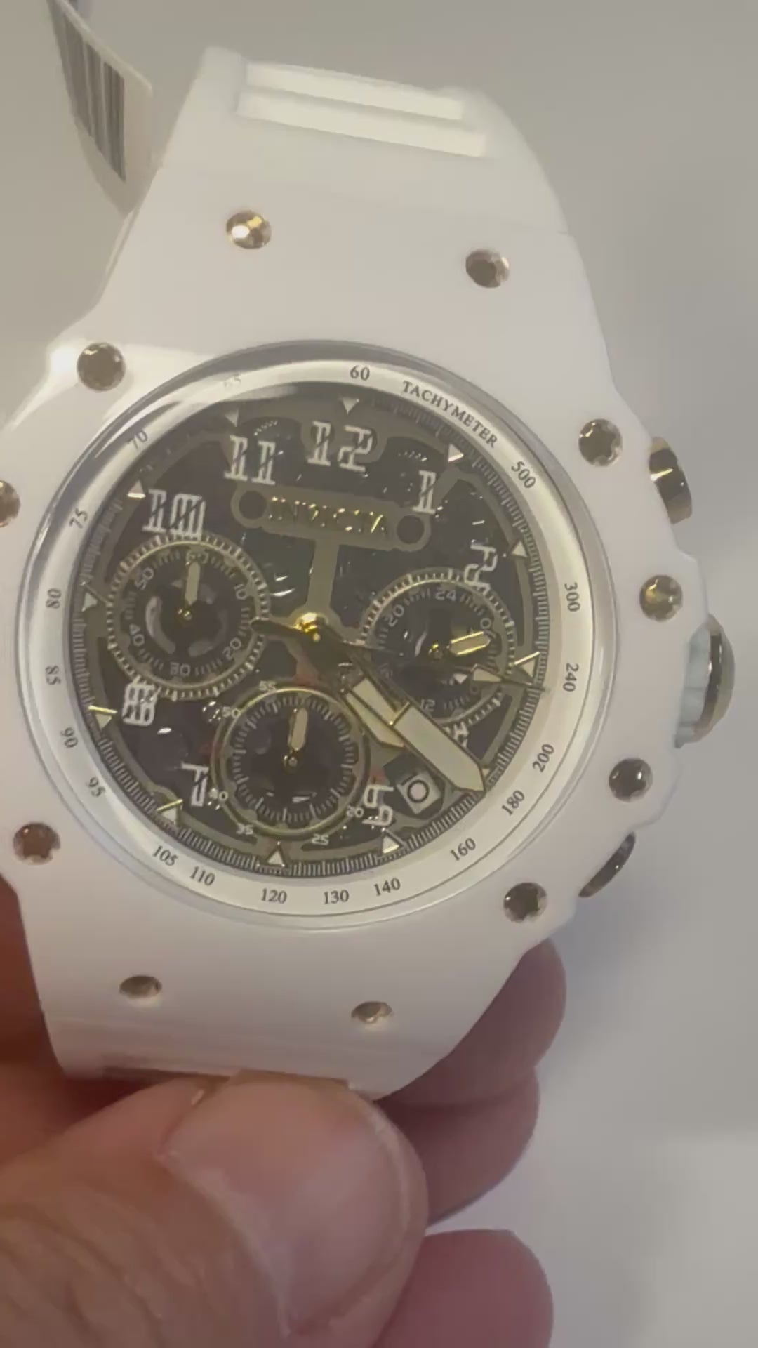 Invicta Men's Racing 43.5mm Quartz Watch IN-69649 Gold Dial White Silicone Strap video