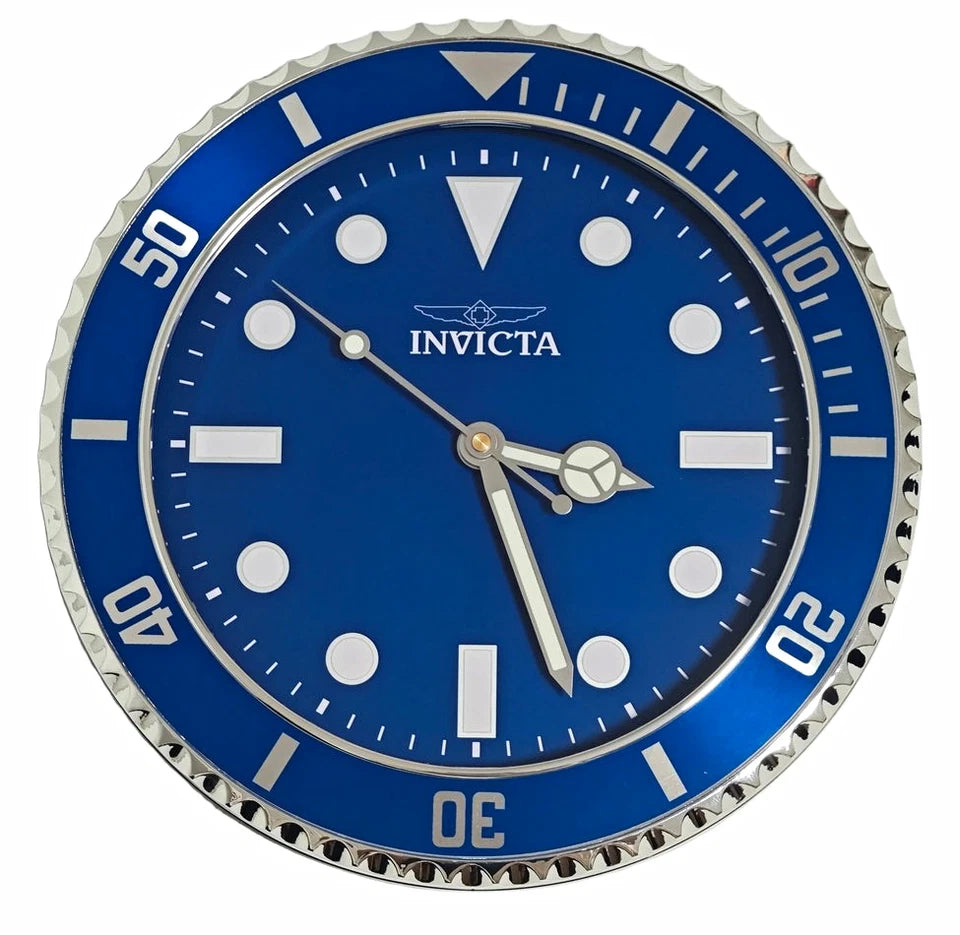70046 Invicta Pro Diver Wall Clock Black Dial Blue Red Bezel Stainless Steel 12in
